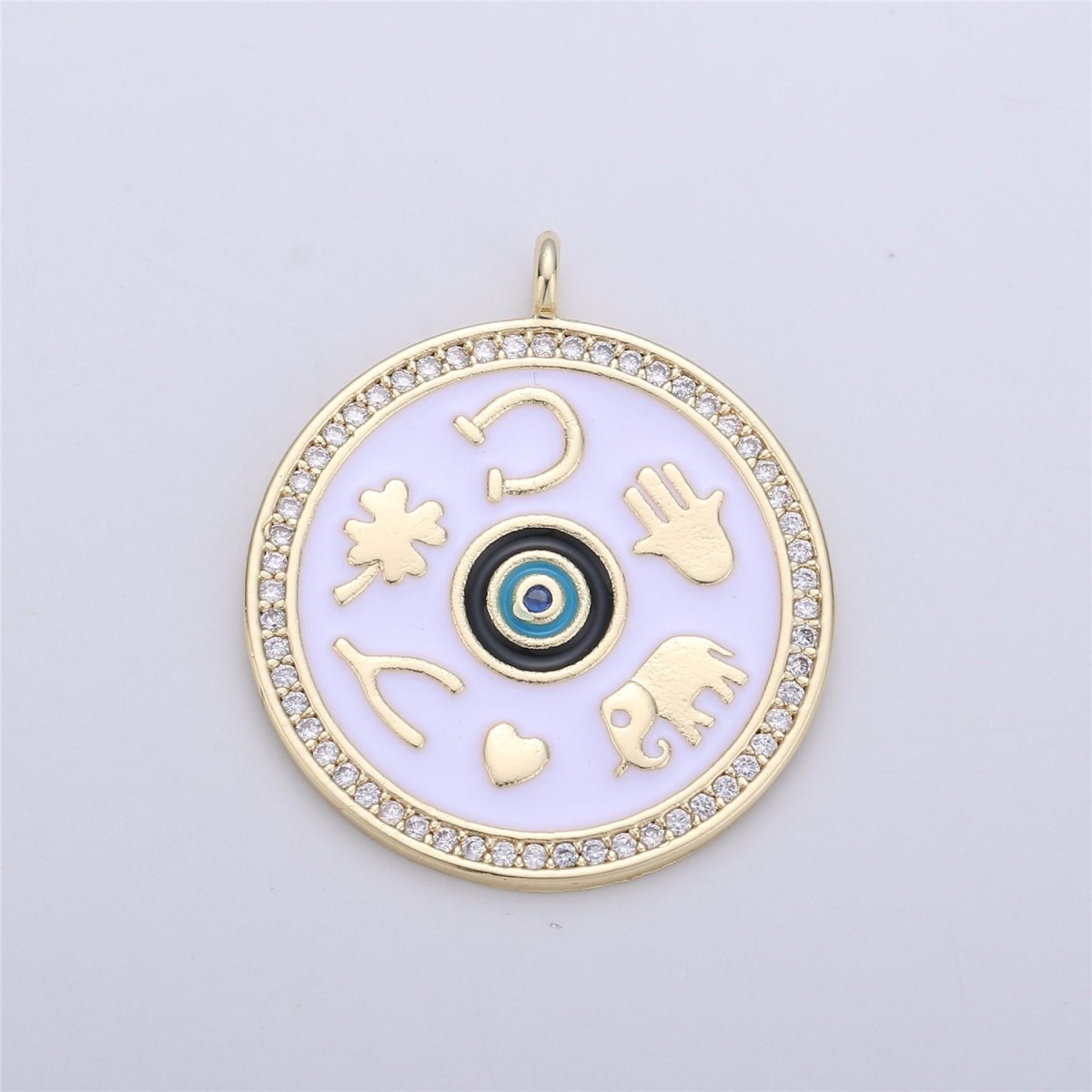 Black White Enamel Talisman Charm Necklace, Gold Filled Coin Round Pendant Lucky Medallion Pendant for Necklace Jewelry Making Supply C-688 - DLUXCA