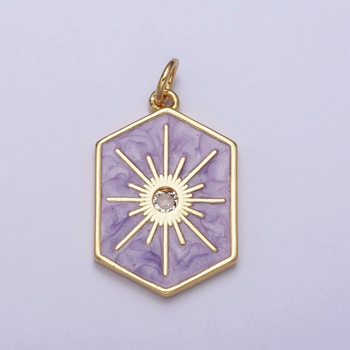 Black, White, Purple Hexagonal Celestial Sun Star Charm in Gold & Silver | AC320 - AC325 - DLUXCA