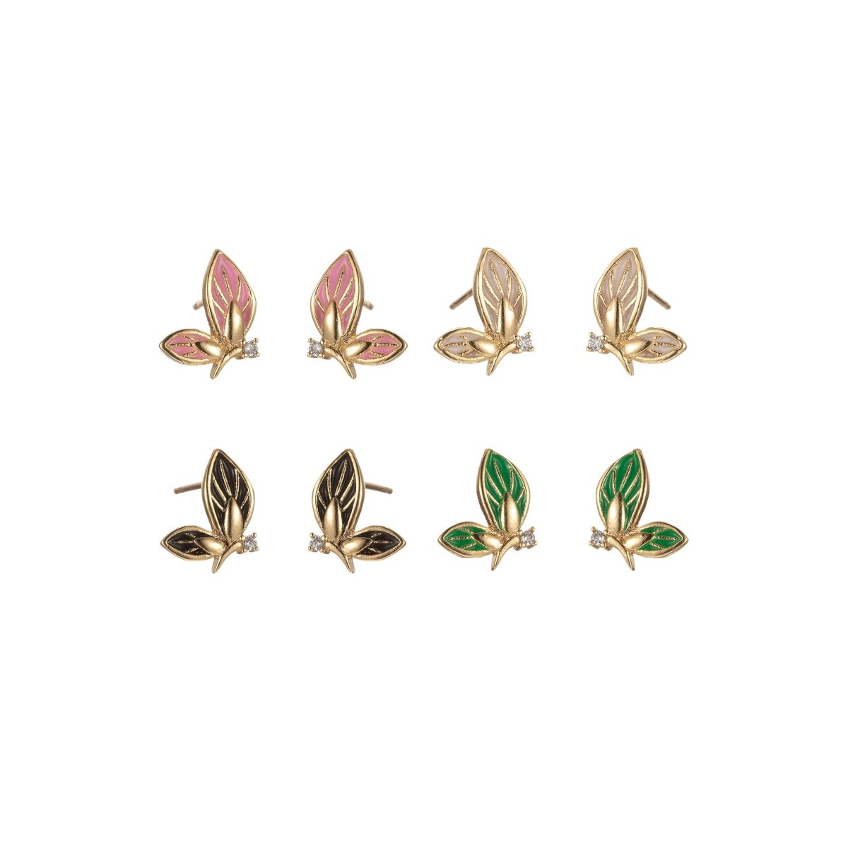 Black/Green/Pink/White Twin Sided Golden Butterfly Stud Earrings CZ Animal Colored Mariposa Nature Casual Daily Wear Earring Jewelry P-188~P-191 - DLUXCA