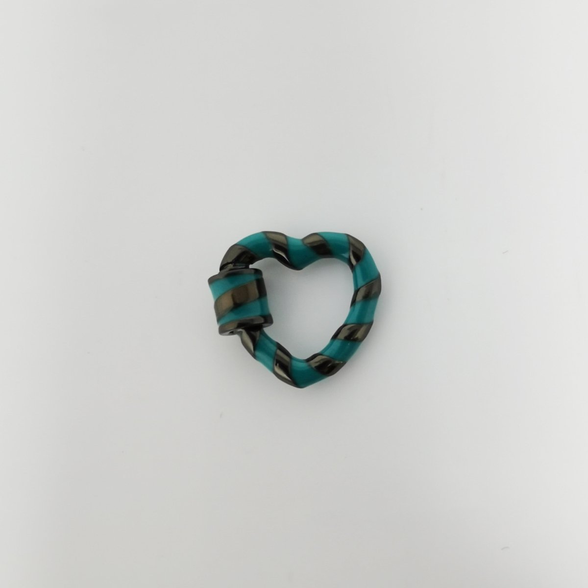 Blue and Black Heart Carabiner, Candy Cane Swirl Design, Circle Screw Clasp - DLUXCA