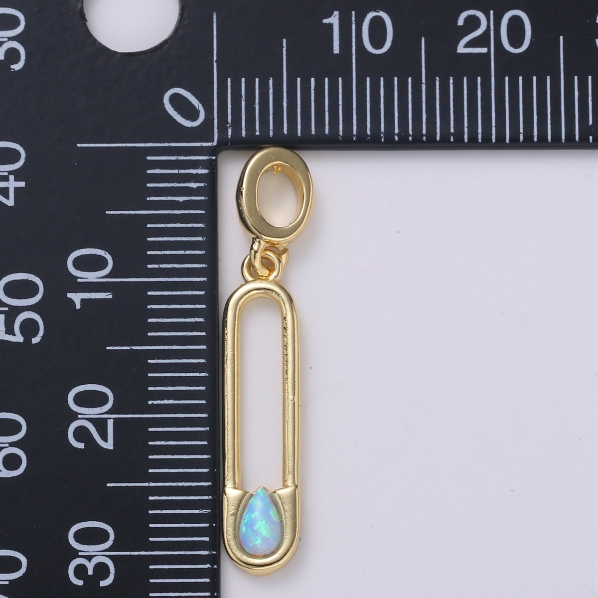 Blue and White Opal 24K Safety Pin Pendant, Teardrop Opal Charm for Bracelet Earring Necklace H-511 H-513 - DLUXCA
