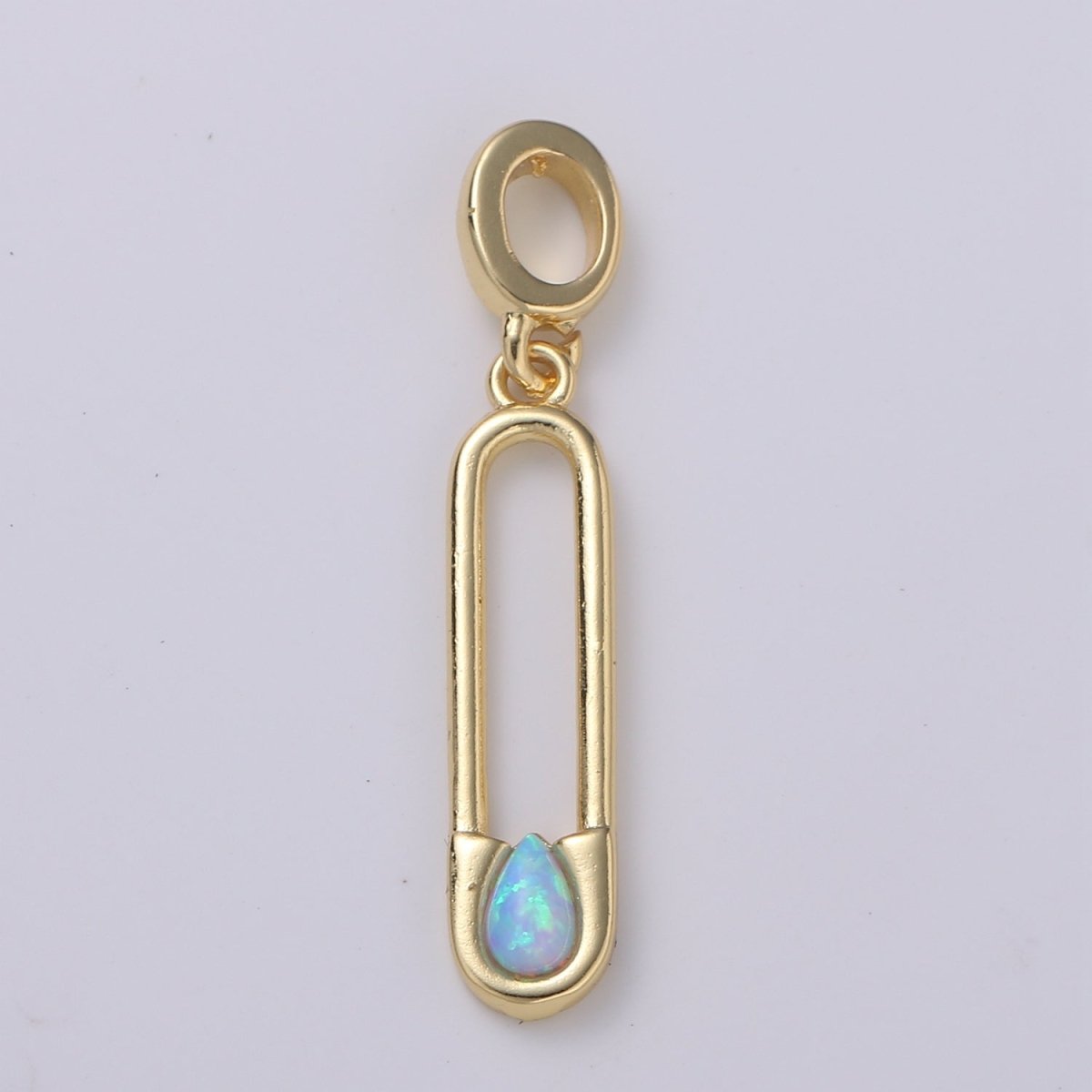 Blue and White Opal 24K Safety Pin Pendant, Teardrop Opal Charm for Bracelet Earring Necklace H-511 H-513 - DLUXCA