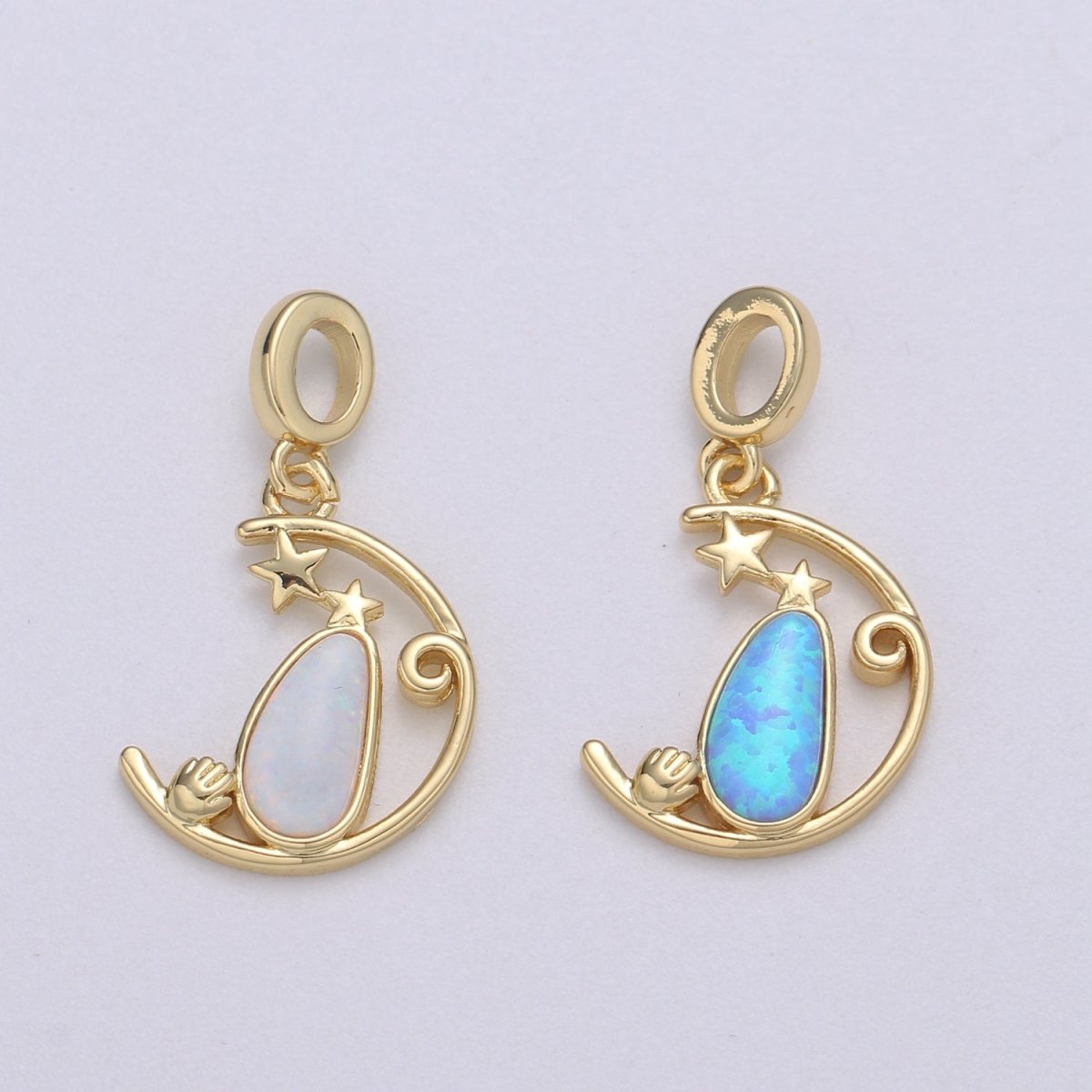 Blue and White Opal 24K Star Pendant, Teardrop Opal Charm Baby Hand Charm for Bracelet Earring Necklace H-608 H-612 - DLUXCA