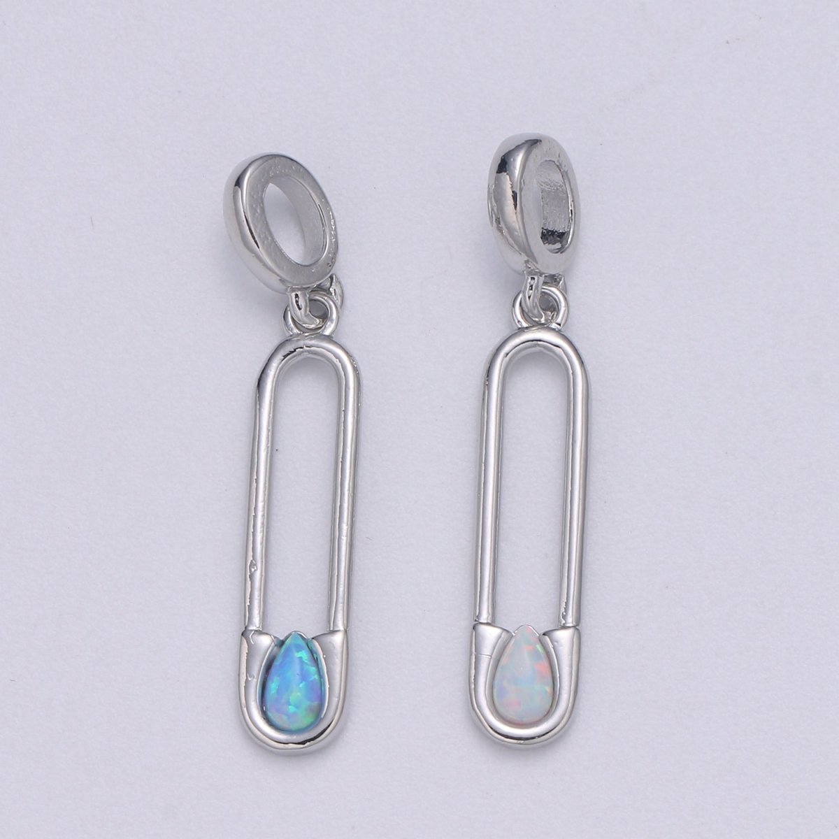 Blue and White Opal White Safety Pin Pendant, Teardrop Opal Charm for Bracelet Earring Necklace H-598 H-599 - DLUXCA