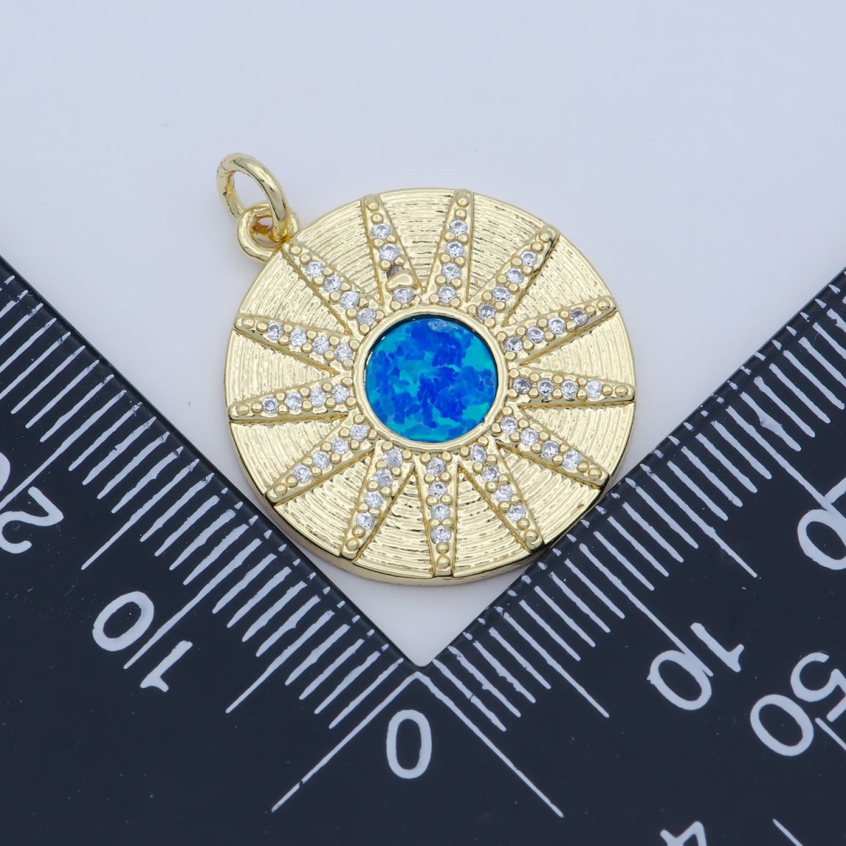 Blue Crystal Gold Filled Sun Flower Round Coin Charm M-354 - DLUXCA