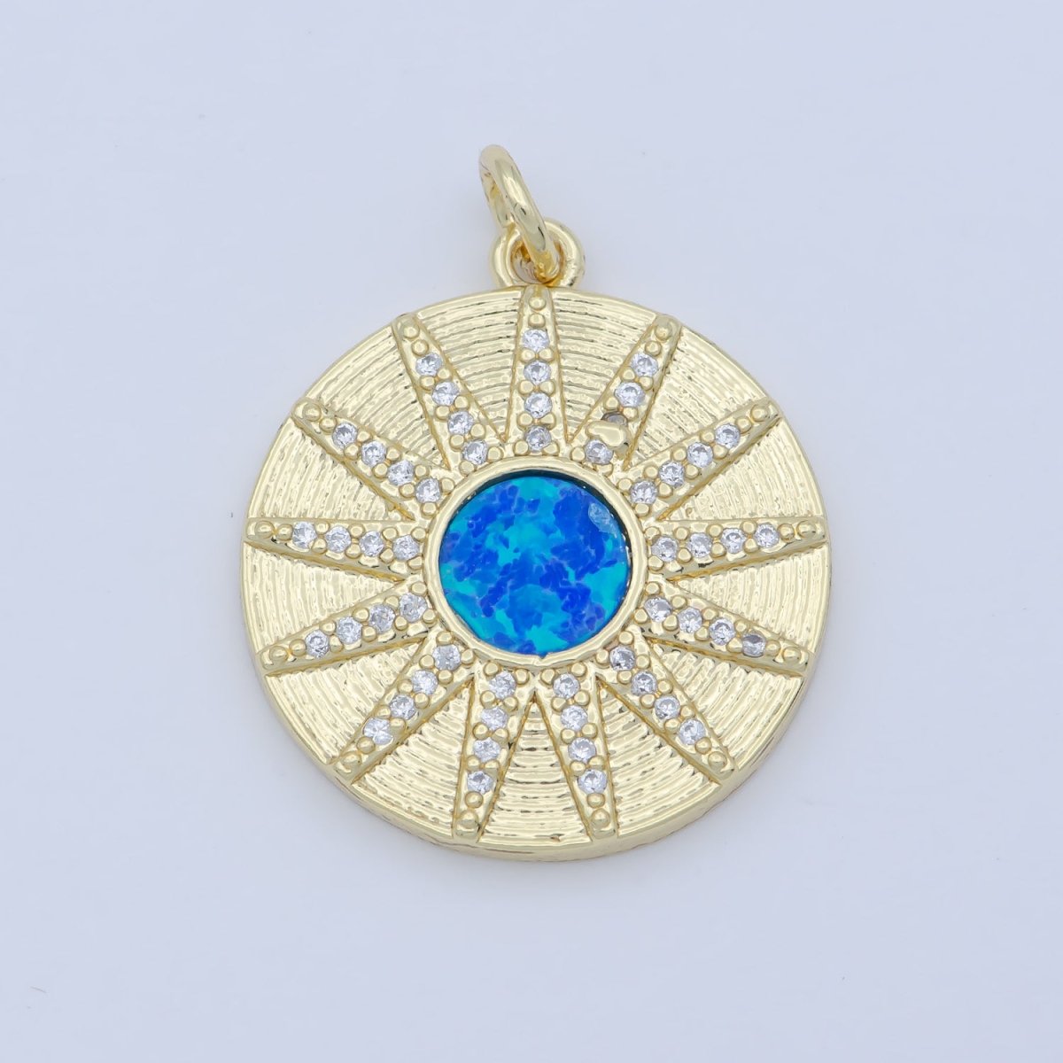 Blue Crystal Gold Filled Sun Flower Round Coin Charm M-354 - DLUXCA