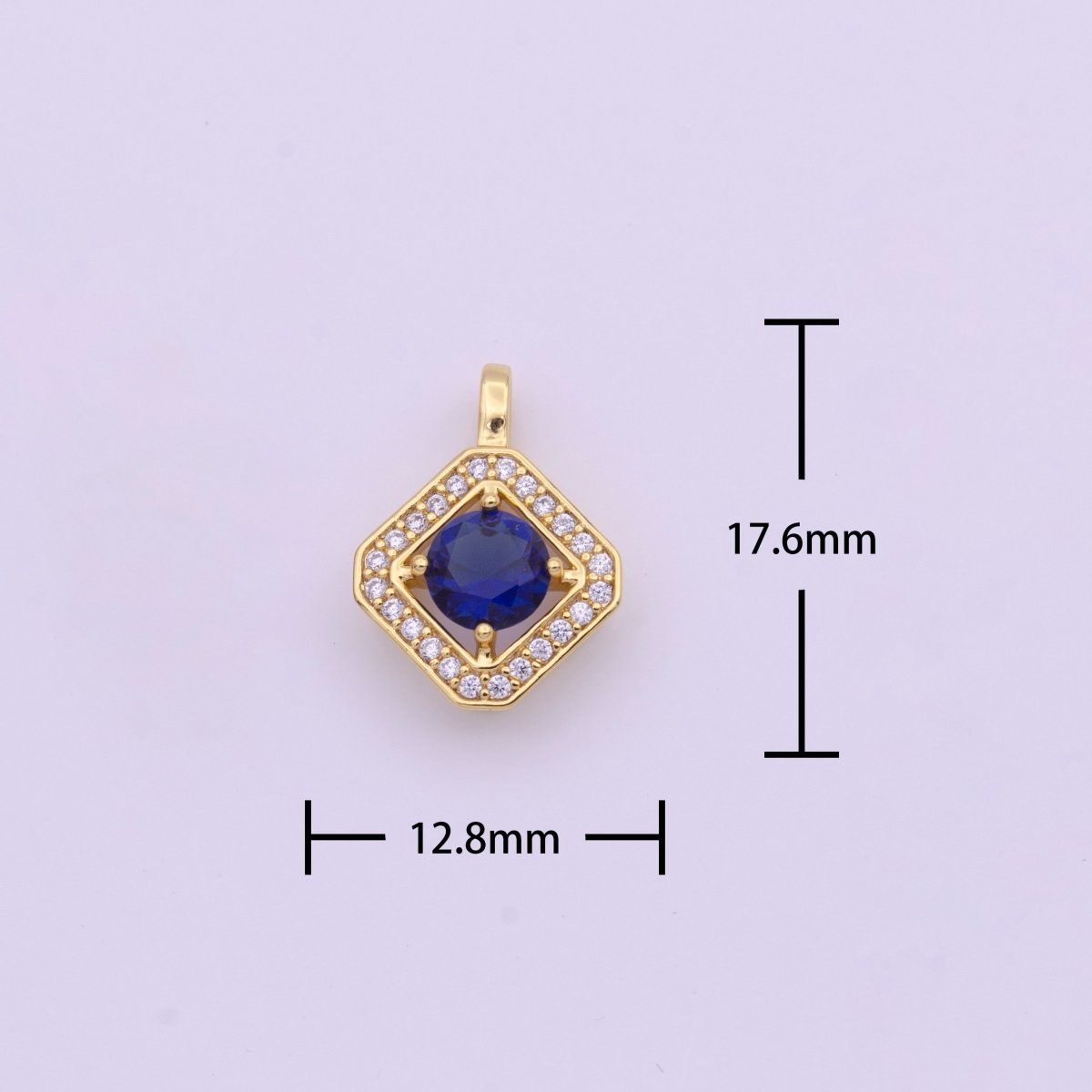 Blue Cubic Zirconia Micro Paved Gold Rhombus Pendant H-502 - DLUXCA