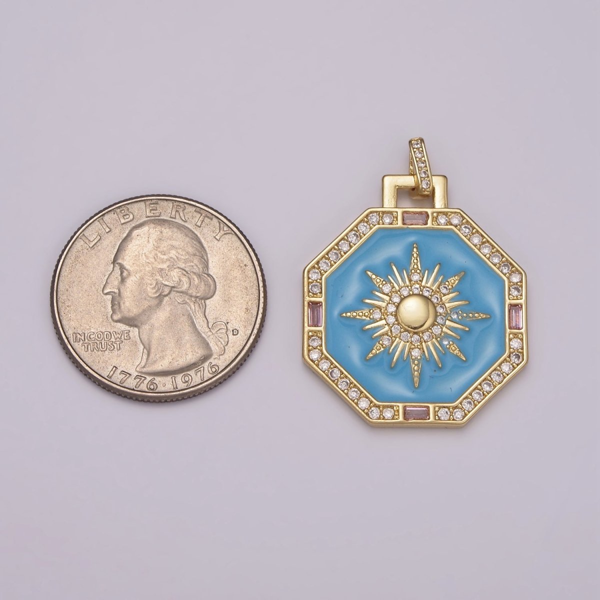 Blue Enamel Celestial Pendant Sun Ray Dainty Charm for Necklace Findings for Jewelry Making B-930 H-109 - DLUXCA