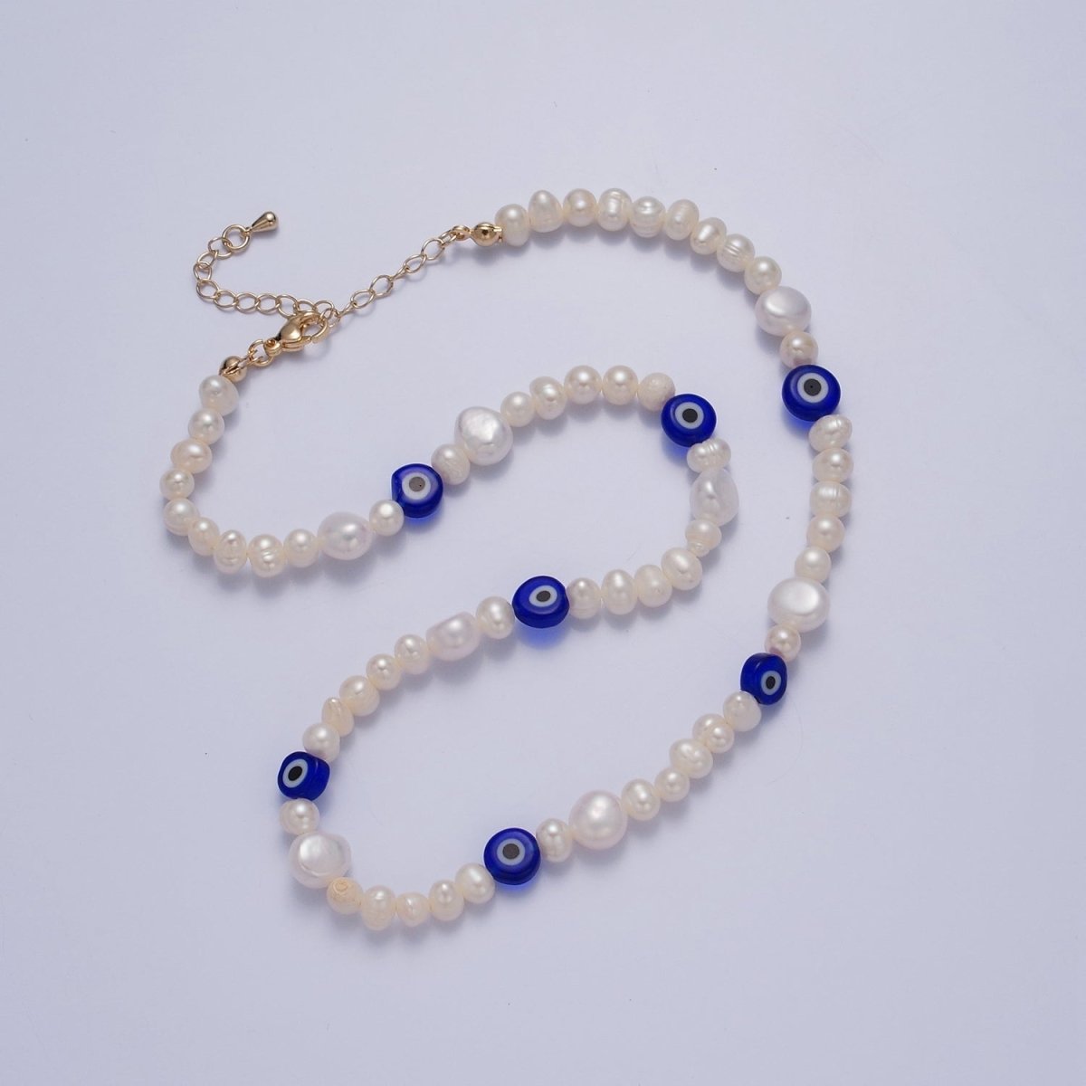 Blue Evil Eye Beaded Choker Necklace for Women Freshwater Pearl Choker Necklace Boho Handmade 18K Gold Filled Y2K Jewelry | WA-1024 Clearance Pricing - DLUXCA