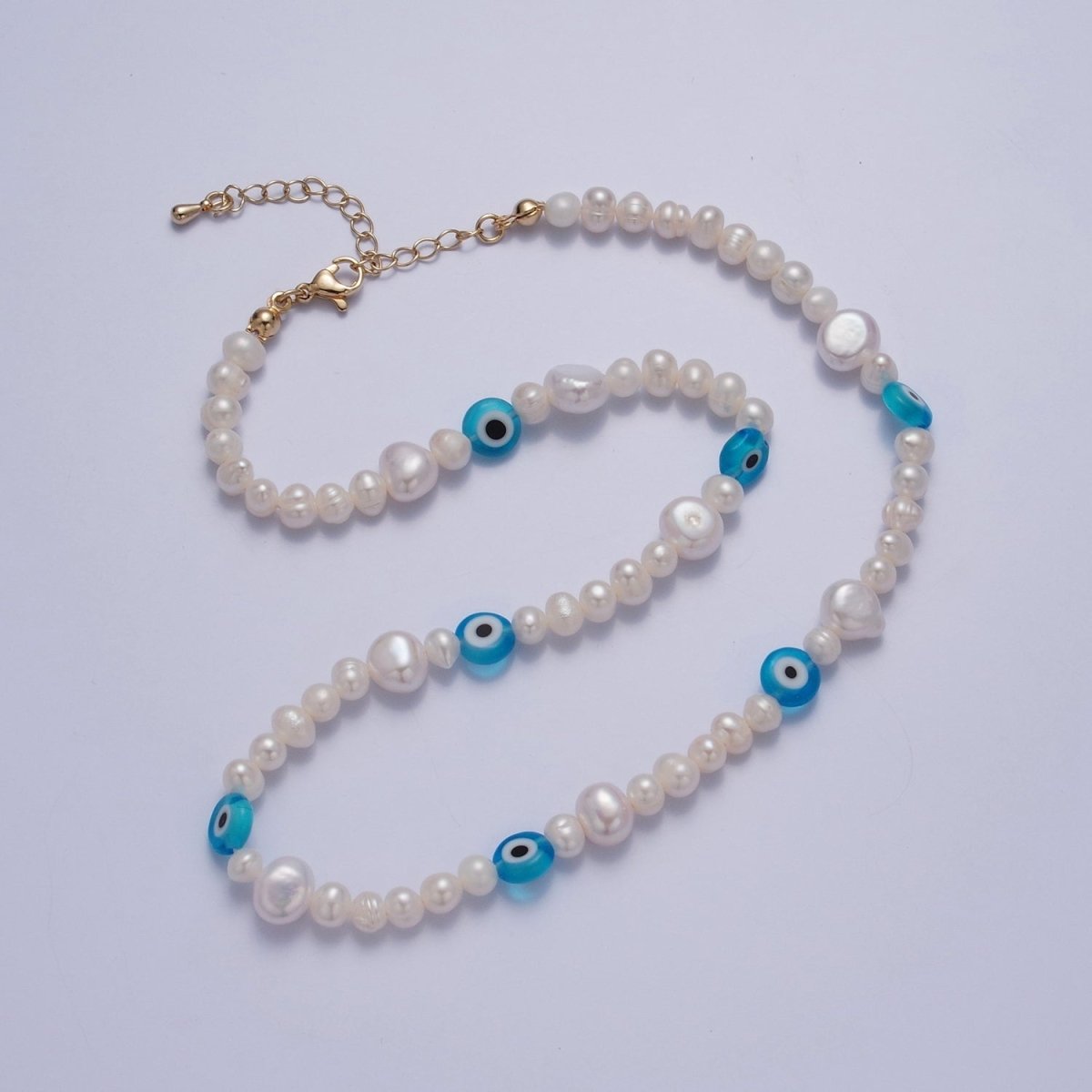 Blue Evil Eye Beaded Choker Necklace for Women Freshwater Pearl Choker Necklace Boho Handmade 18K Gold Filled Y2K Jewelry | WA-1025 Clearance Pricing - DLUXCA