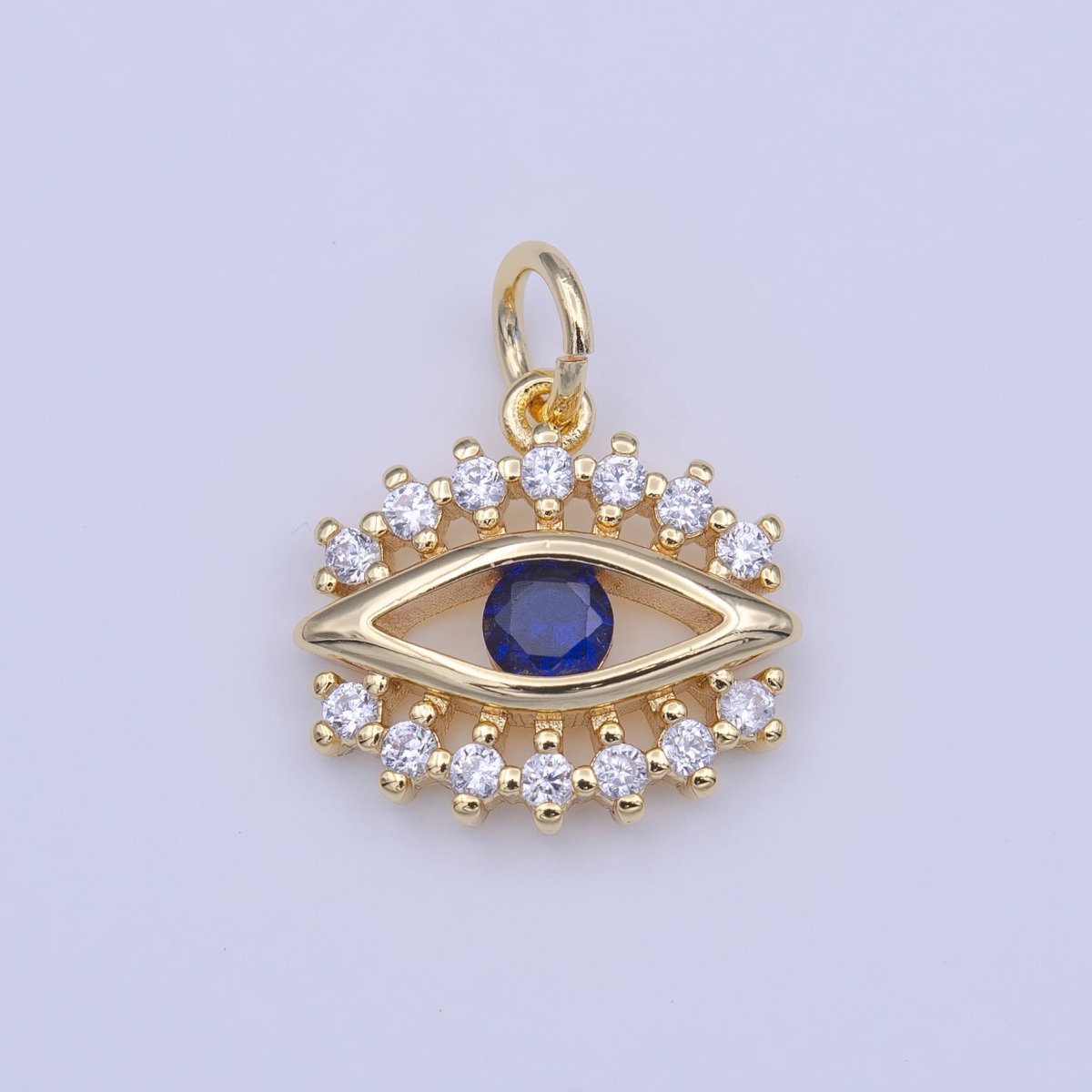 Blue Evil Eye Clear CZ Lashes Protection Gold Charm | C-417 - DLUXCA