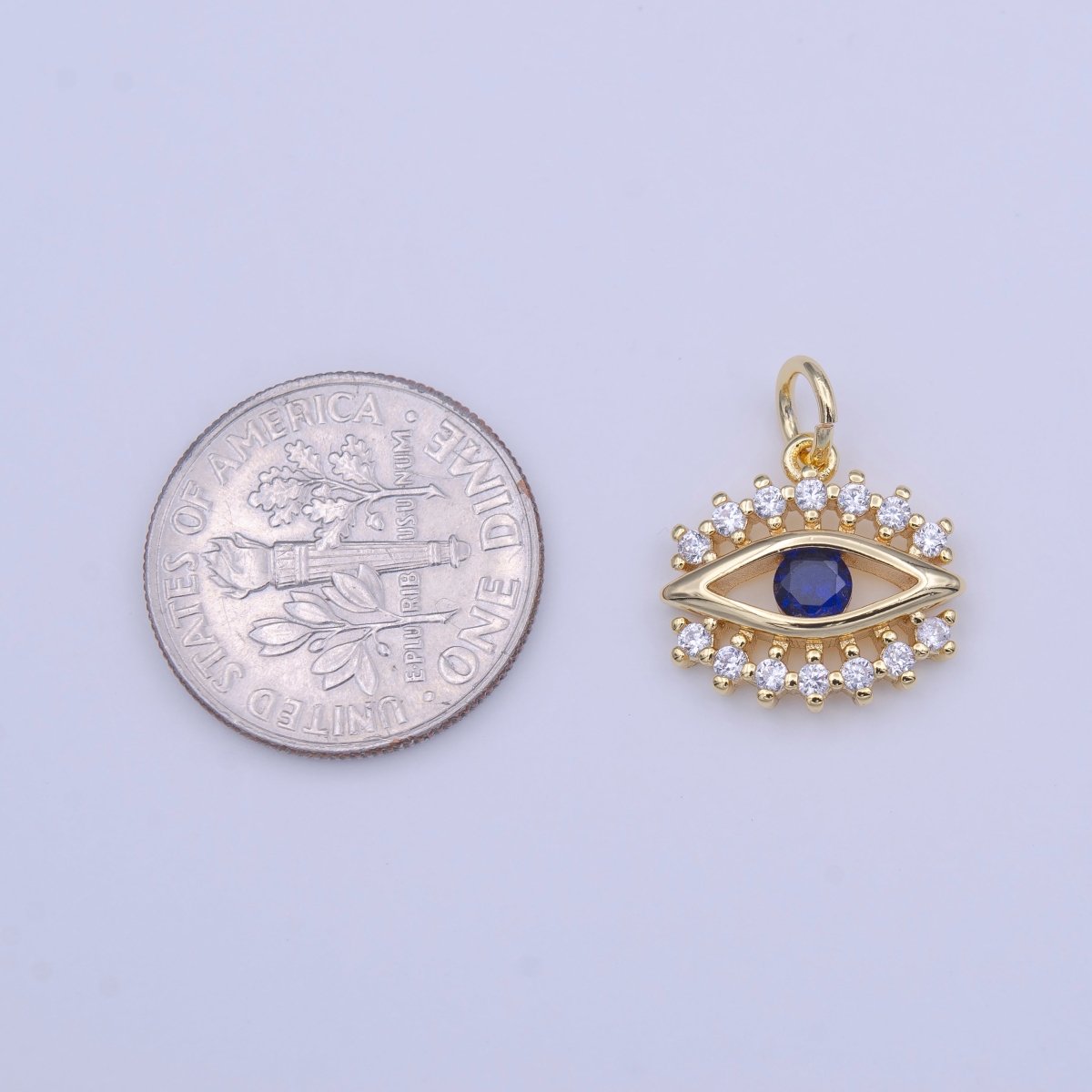 Blue Evil Eye Clear CZ Lashes Protection Gold Charm | C-417 - DLUXCA