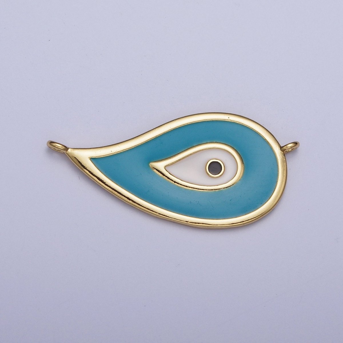 Blue Evil Eye Feather Enamel Teardrop Charm Connector Pendant For Jewelry Making G-531 - DLUXCA