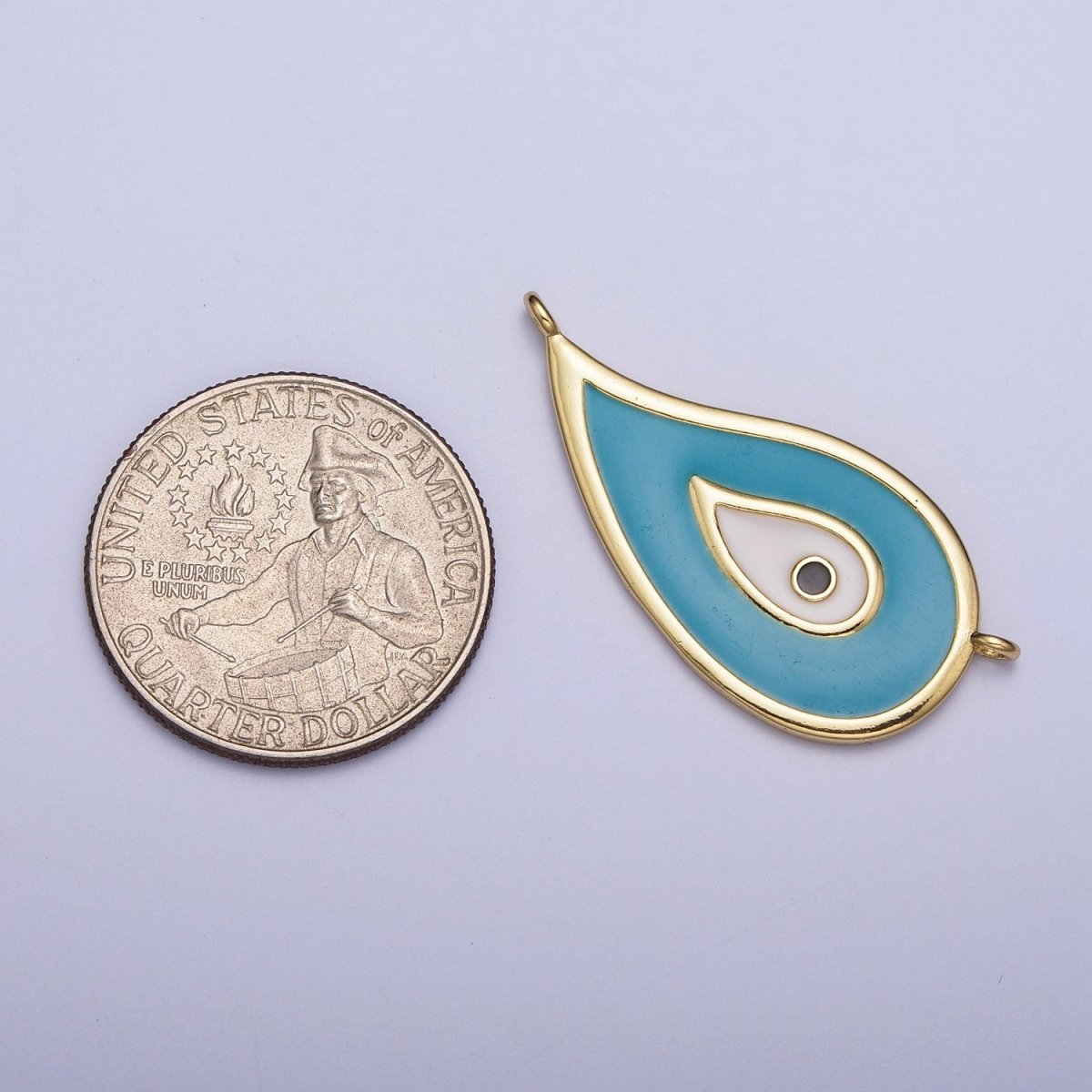 Blue Evil Eye Feather Enamel Teardrop Charm Connector Pendant For Jewelry Making G-531 - DLUXCA