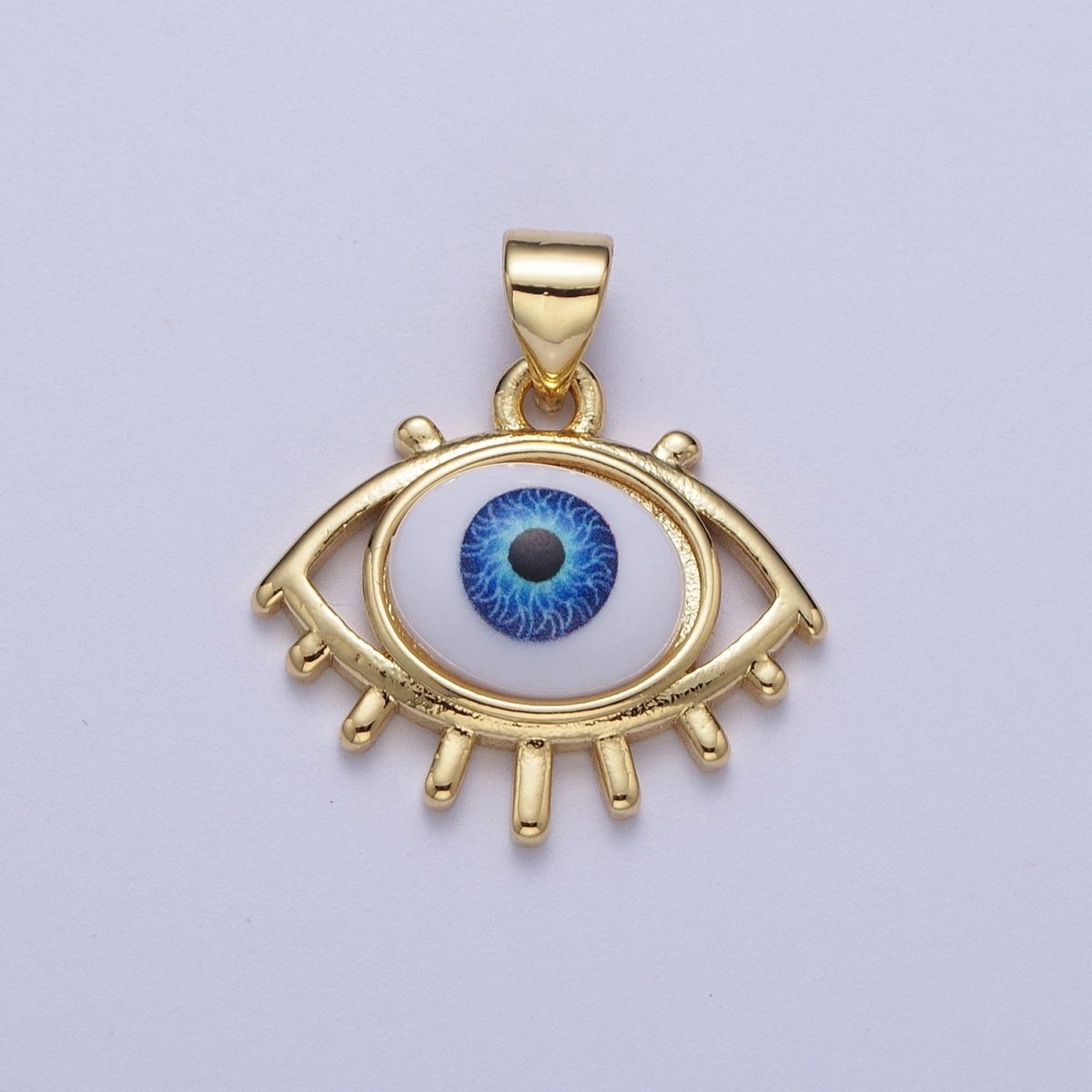 Blue Evil Eye of Ra Eyelash Bezel Gold Pendant For Protection Jewelry Making H-574 - DLUXCA