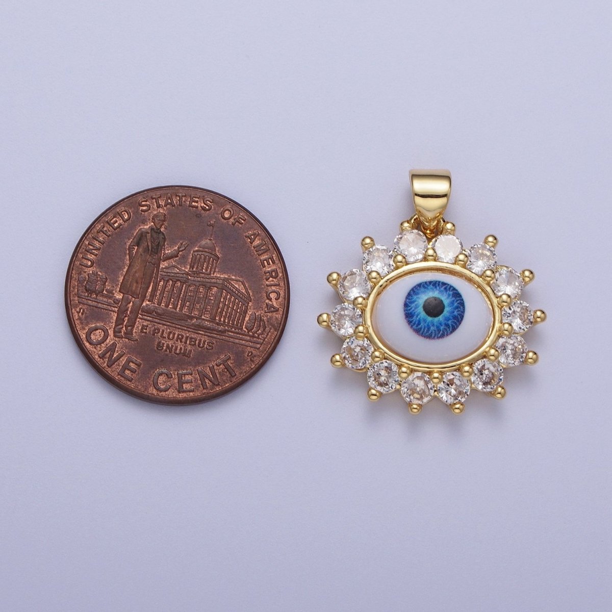 Blue Evil Eye of Ra Round Cubic Zirconia Gold Pendant For Protection Jewelry Making H-572 - DLUXCA