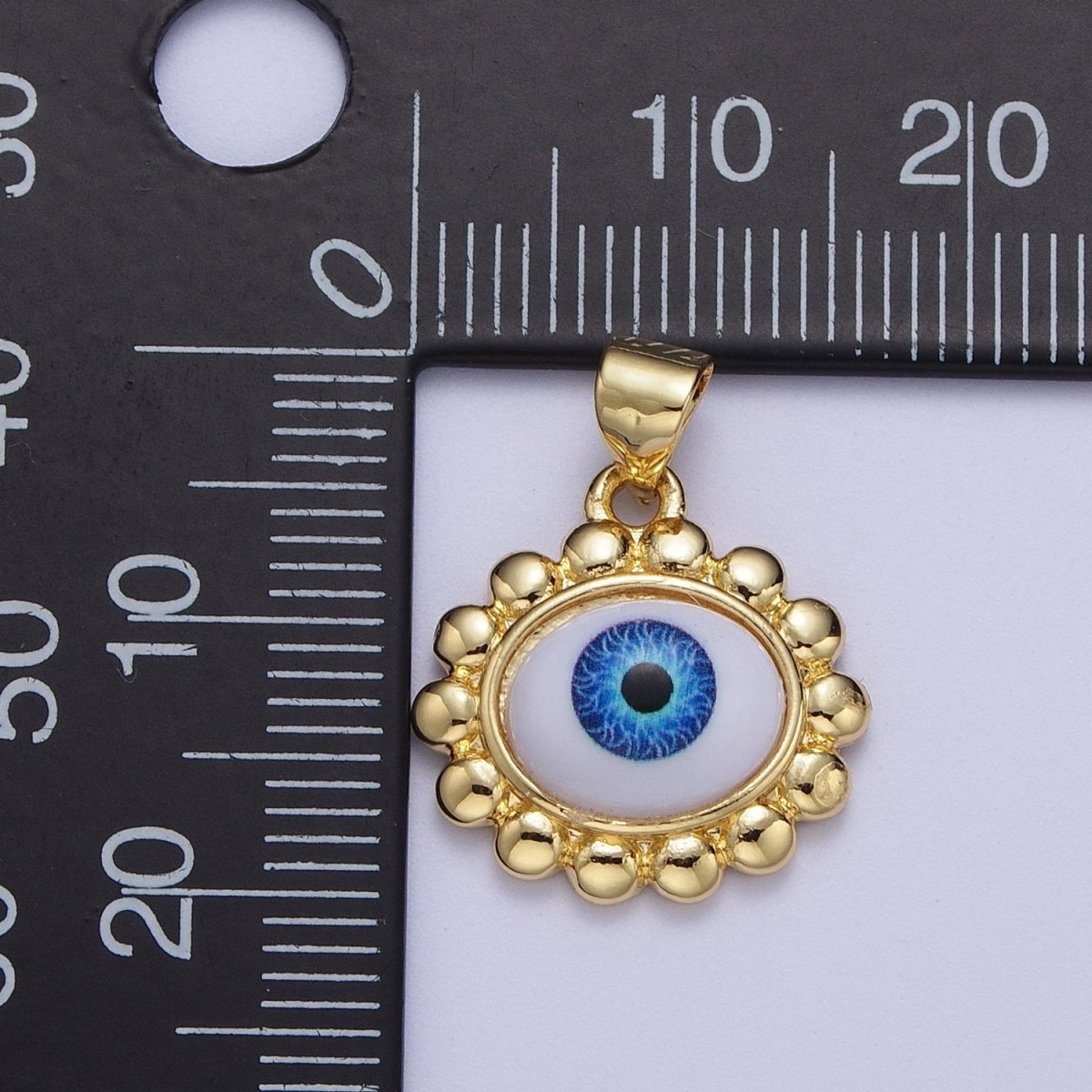 Blue Evil Eye of Ra Round Round Beaded Gold Pendant For Protection Jewelry Making H-558 - DLUXCA