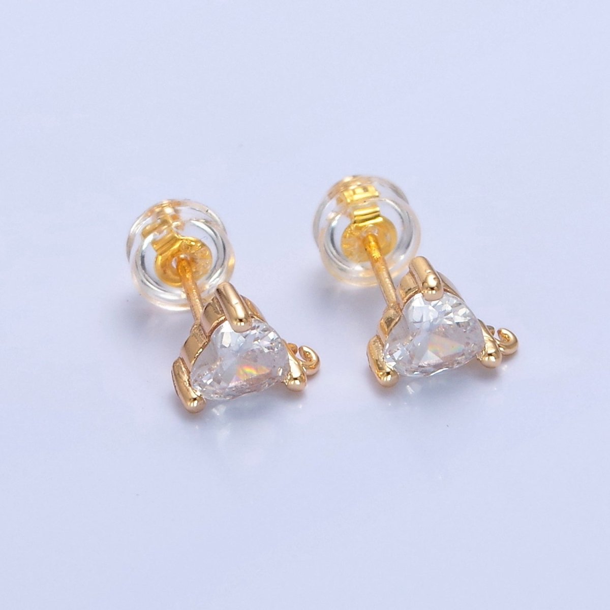 Blue / Fuchsia / Clear Heart Cubic Zirconia Gold Studs Open Loop Drop Earrings Supply L-763~L-765 - DLUXCA