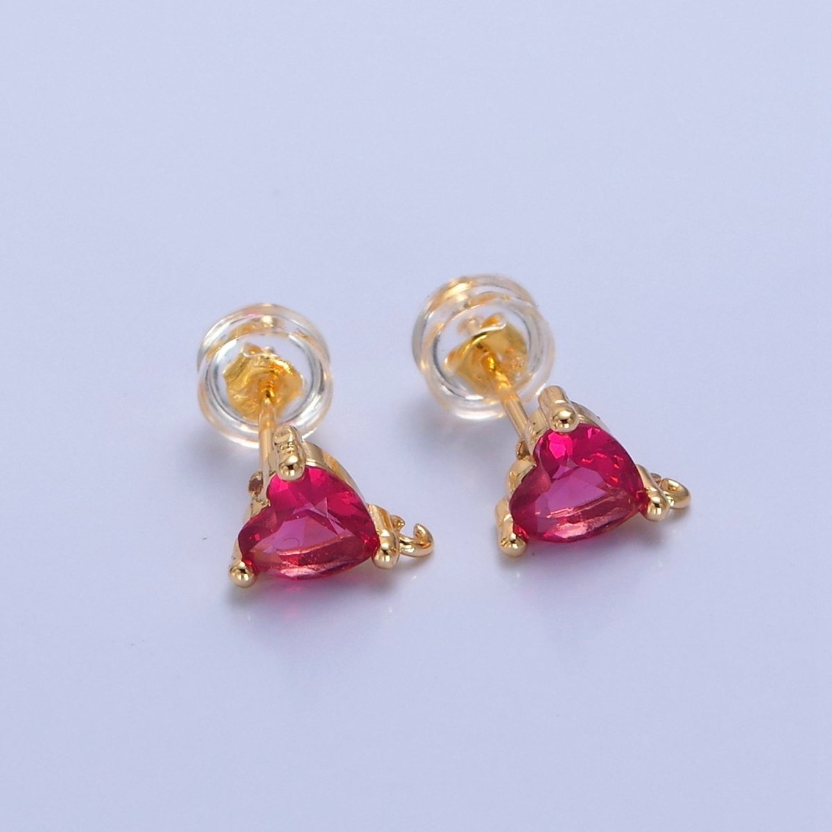 Blue / Fuchsia / Clear Heart Cubic Zirconia Gold Studs Open Loop Drop Earrings Supply L-763~L-765 - DLUXCA