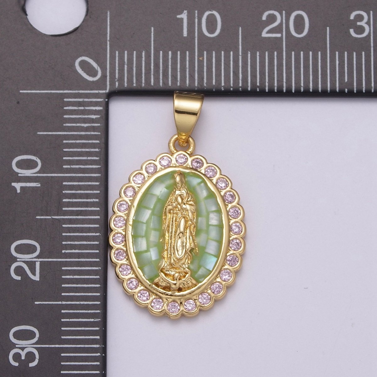 Blue / Green Virgin Mary Charm for Necklace, Dainty Lady Guadalupe Pendant for Religious Jewelry Making Supply in Gold Filled H-057 H-059 - DLUXCA