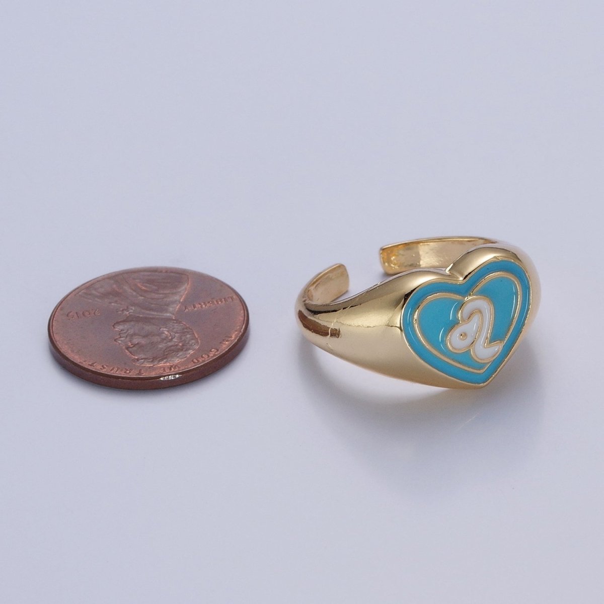 Blue Heart Signet Adjustable Ring White Snake Ring O-2231 - DLUXCA