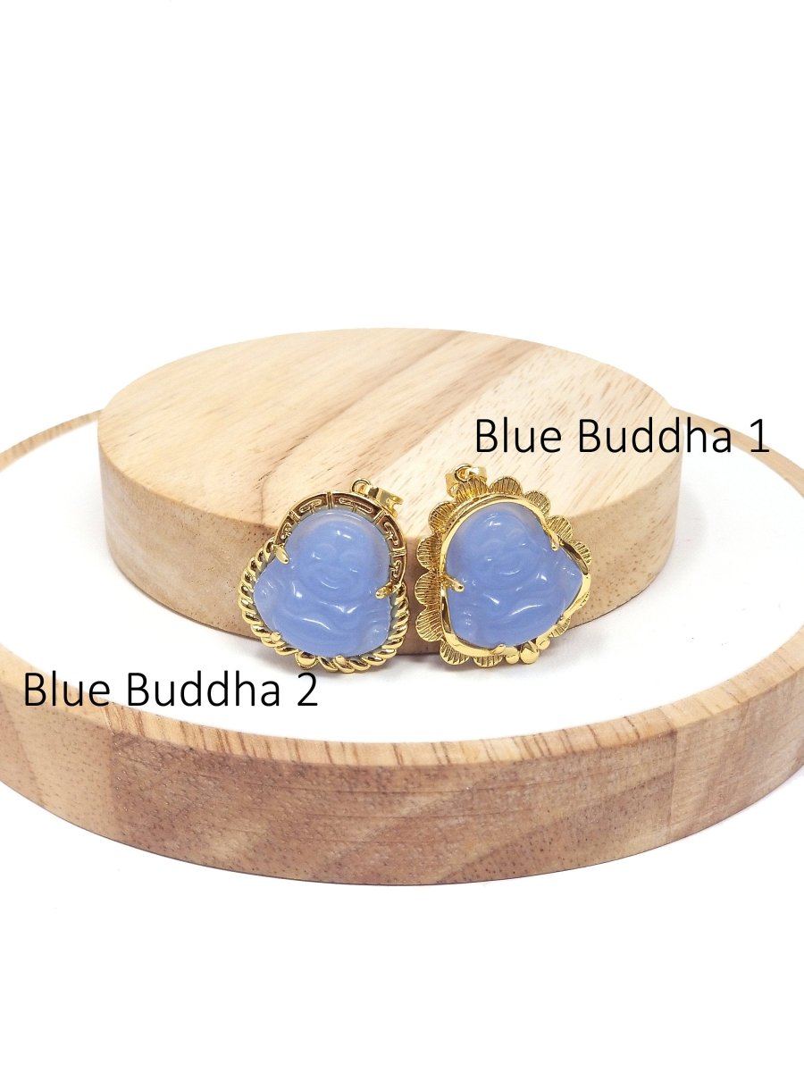 Blue Jade, Green Jade Laughing Buddha, Gemstone Buddhism Dainty Religious Necklace Charm Necklace Pendant For Jewelry Making O-113,O-114,O-127,O-128,O-130 - DLUXCA