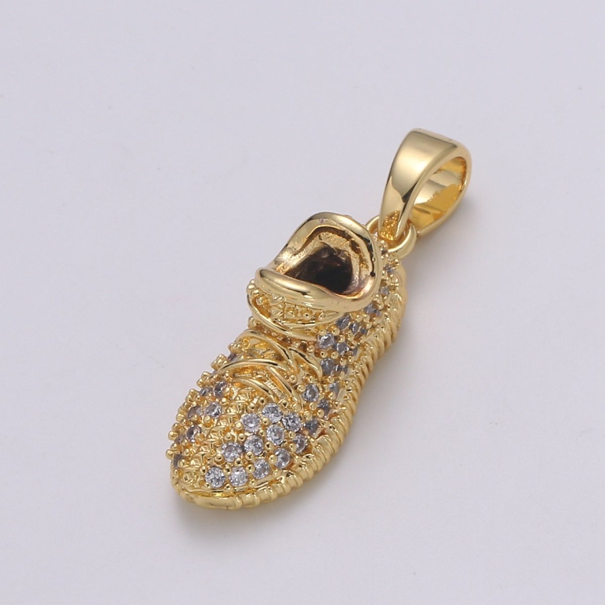 Blue or Clear Sneaker 24K Gold Charm, Micro Pave Shoes Pendant, CZ Gold Charm, Dainty Minimalist Jewelry Supply H-248 H-249 - DLUXCA