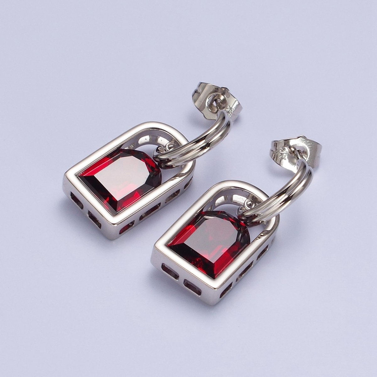 Blue, Pink, Orange, Yellow, Purple, Red, Clear Capsule Drop Dangle J-Shaped Silver Earrings | AB278 - AB284 - DLUXCA