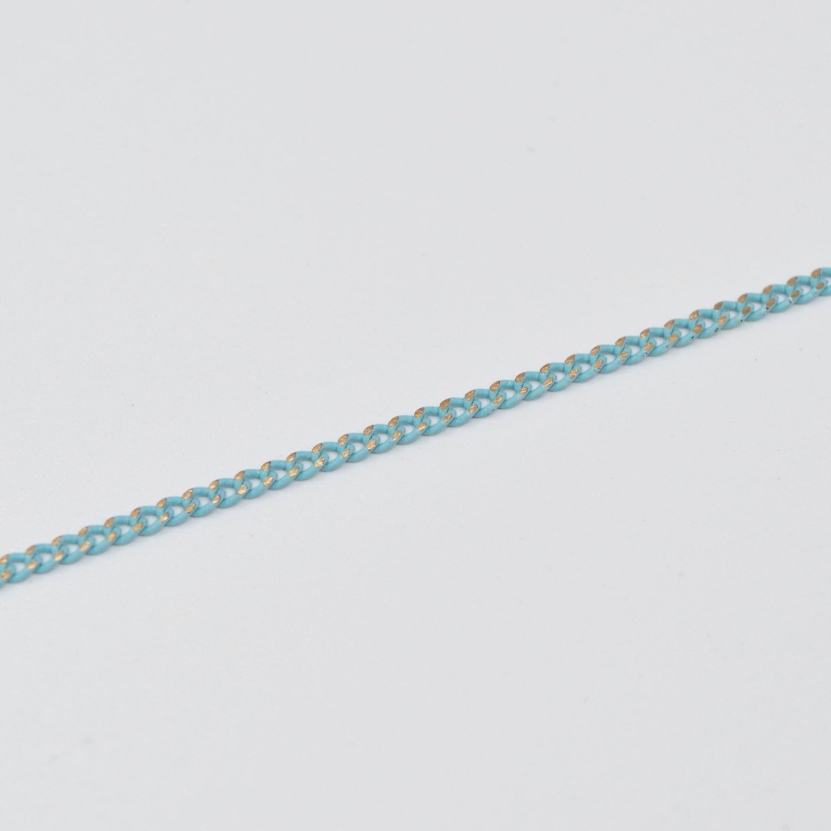 Blue Shimmer Curb Chain On Brass 1.8mm width Gold Teal Enamel Unfinished chain for Bracelet Necklace Component Chain | ROLL-443 Clearance Pricing - DLUXCA