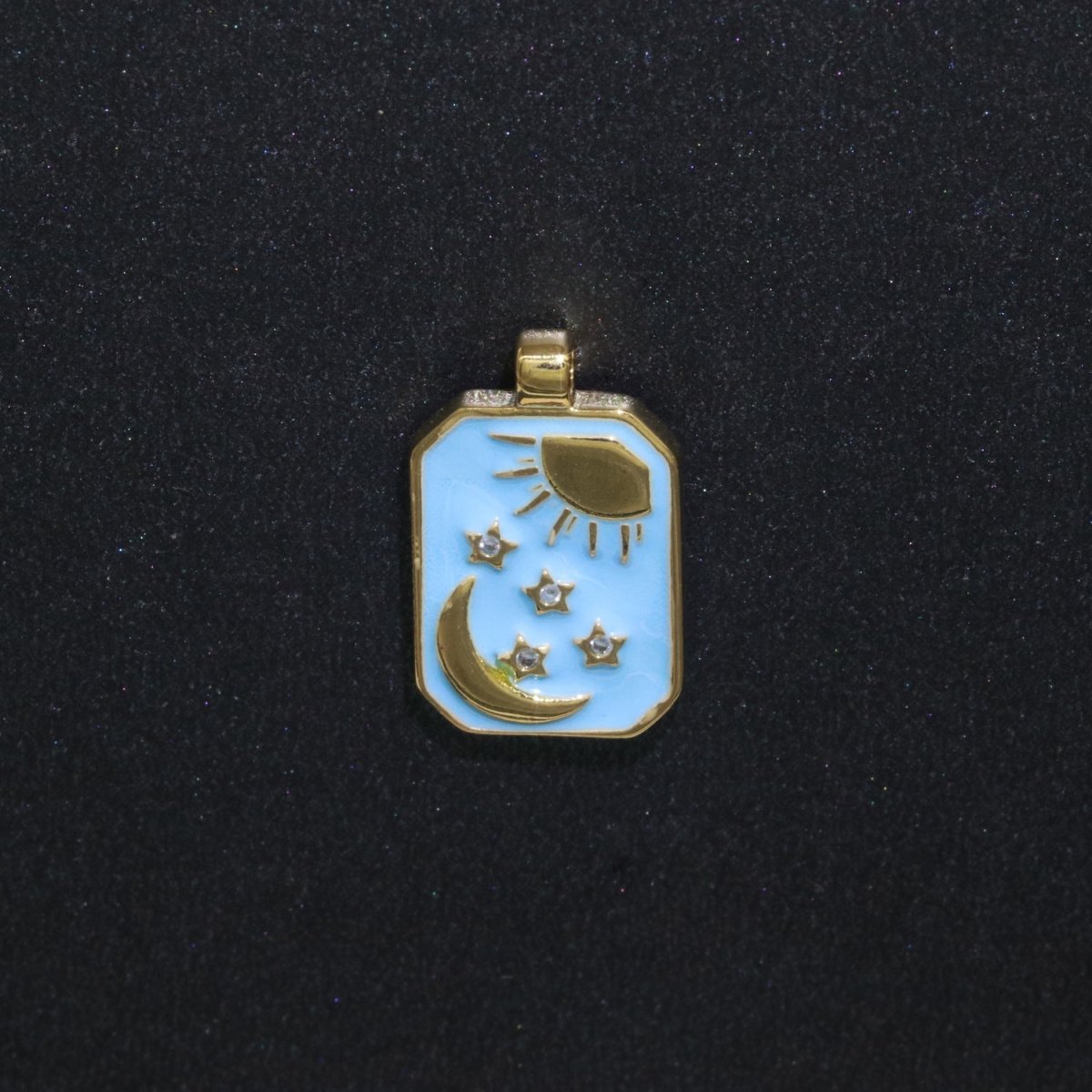 Blue Tag Charm Crescent Moon Star Pendant 14k Gold Filled Tile Celestial Charm N-1321 - DLUXCA
