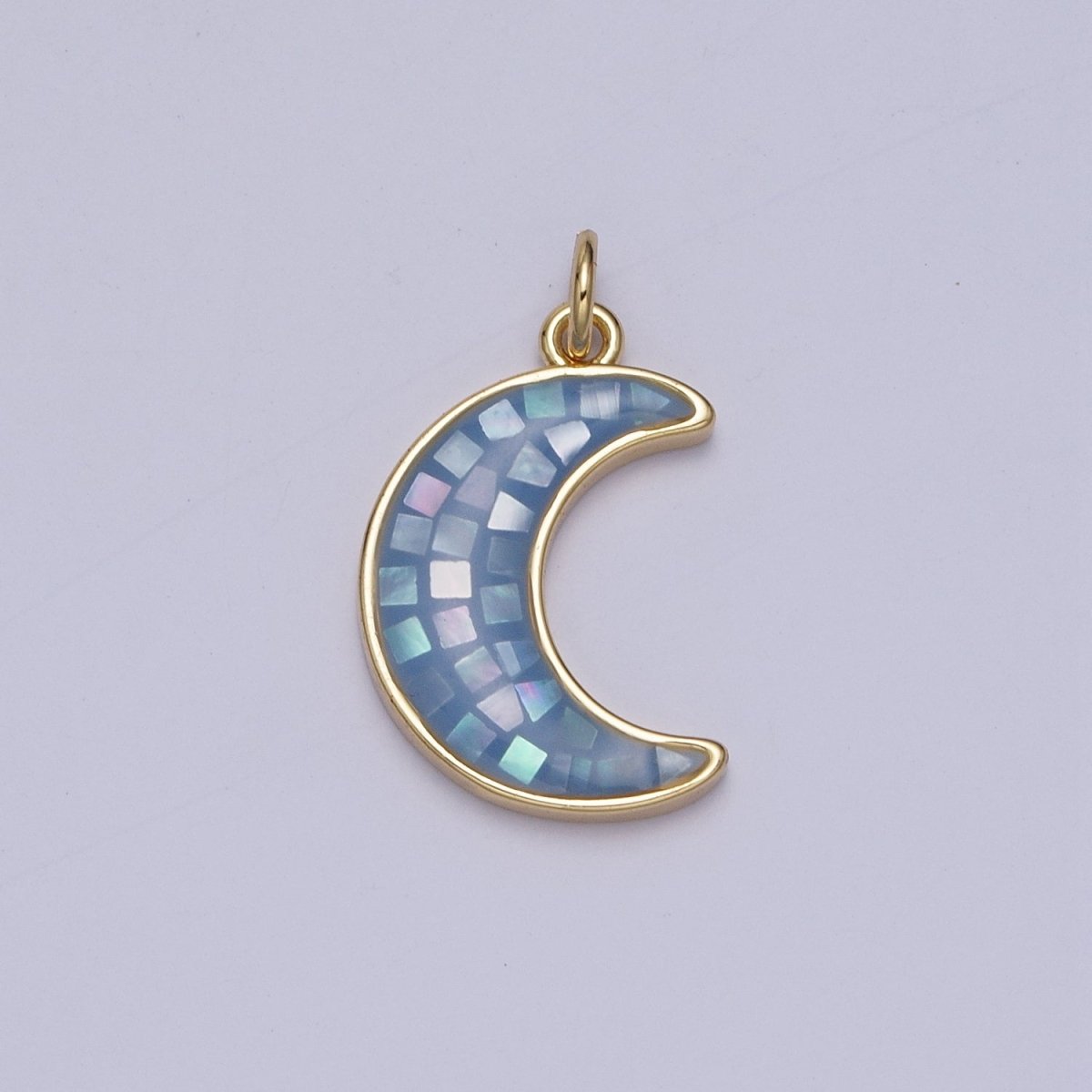 Blue, White, Pink, Purple, Green, Light Blue Opal Celestial Crescent Moon Gold Charm For Jewelry Making AG-030~AG-035 - DLUXCA