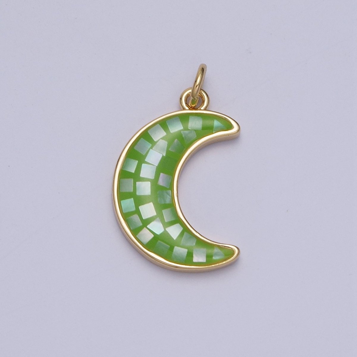 Blue, White, Pink, Purple, Green, Light Blue Opal Celestial Crescent Moon Gold Charm For Jewelry Making AG-030~AG-035 - DLUXCA