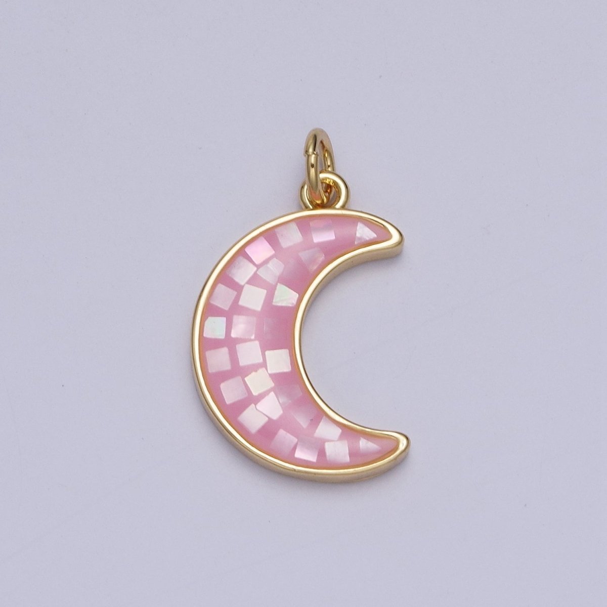 Blue, White, Pink, Purple, Green, Light Blue Opal Celestial Crescent Moon Gold Charm For Jewelry Making AG-030~AG-035 - DLUXCA