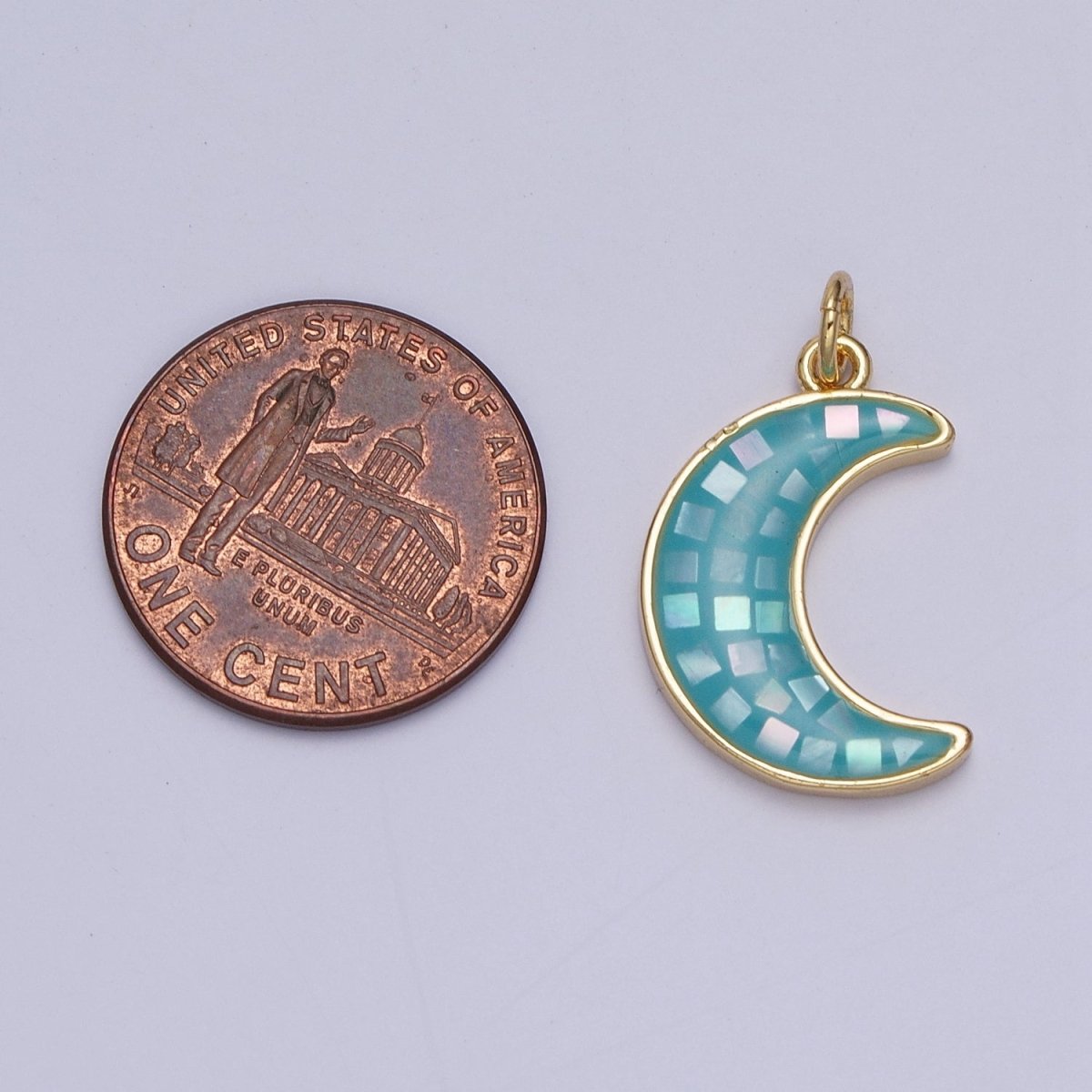 Blue, White, Pink, Purple, Green, Light Blue Opal Celestial Crescent Moon Gold Charm For Jewelry Making AG-030~AG-035 - DLUXCA