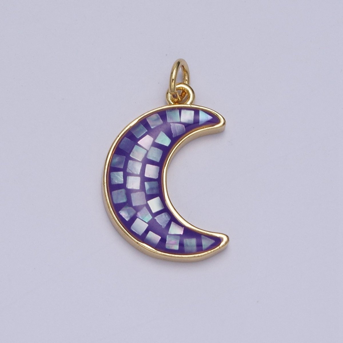 Blue, White, Pink, Purple, Green, Light Blue Opal Celestial Crescent Moon Gold Charm For Jewelry Making AG-030~AG-035 - DLUXCA