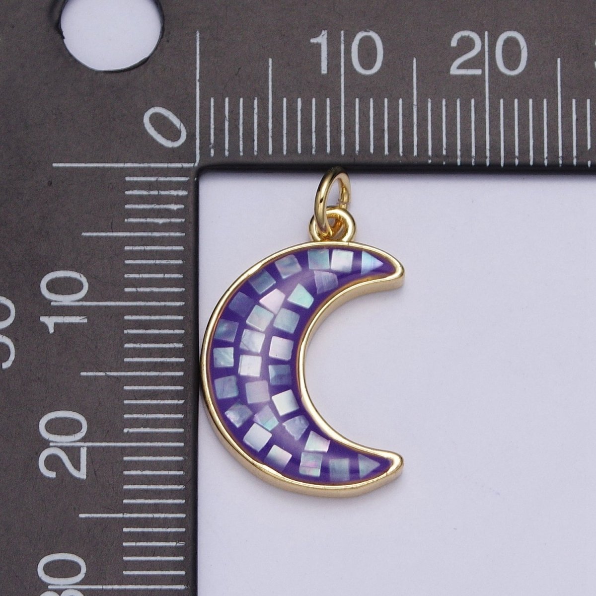 Blue, White, Pink, Purple, Green, Light Blue Opal Celestial Crescent Moon Gold Charm For Jewelry Making AG-030~AG-035 - DLUXCA