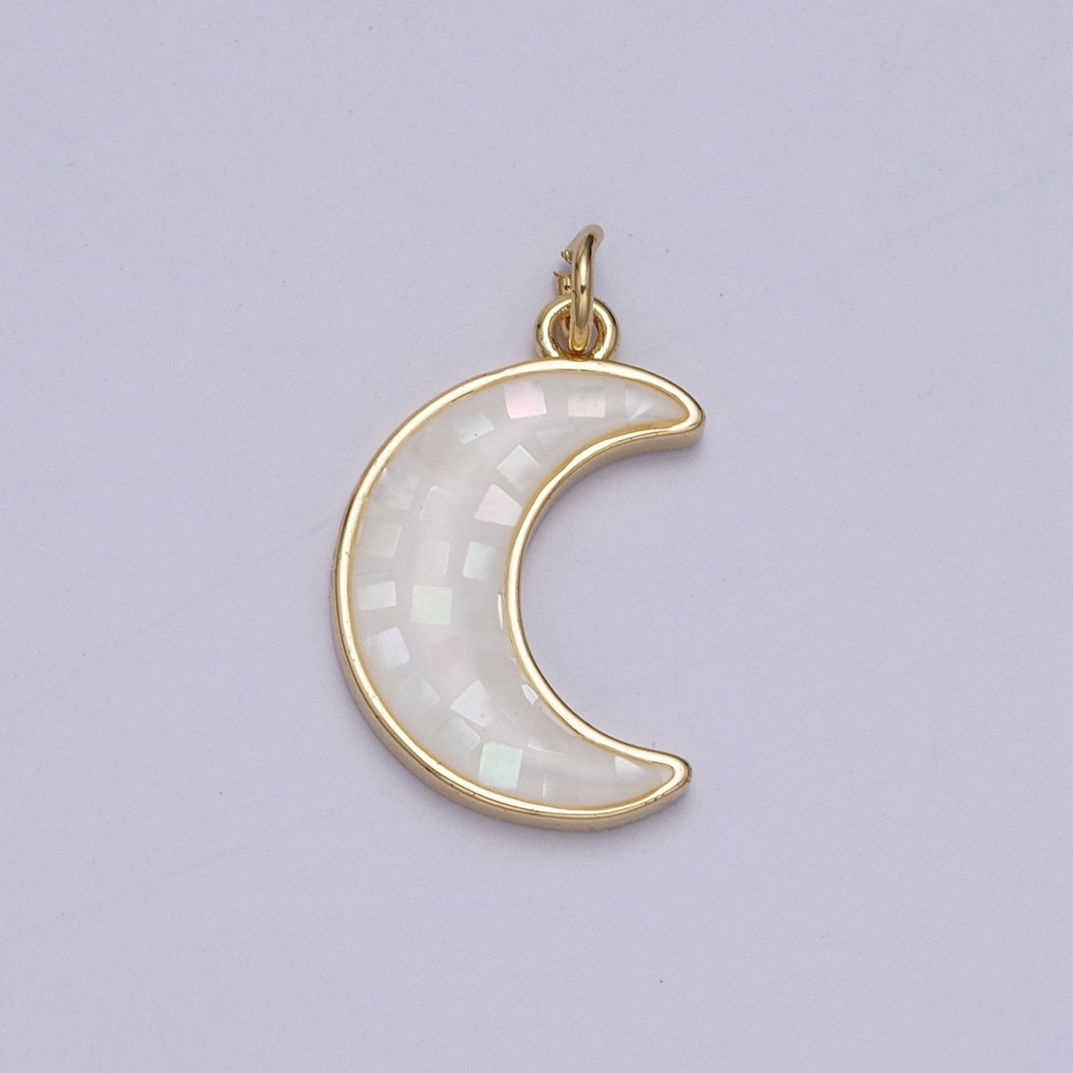 Blue, White, Pink, Purple, Green, Light Blue Opal Celestial Crescent Moon Gold Charm For Jewelry Making AG-030~AG-035 - DLUXCA