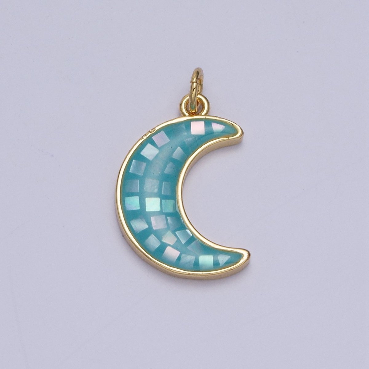 Blue, White, Pink, Purple, Green, Light Blue Opal Celestial Crescent Moon Gold Charm For Jewelry Making AG-030~AG-035 - DLUXCA