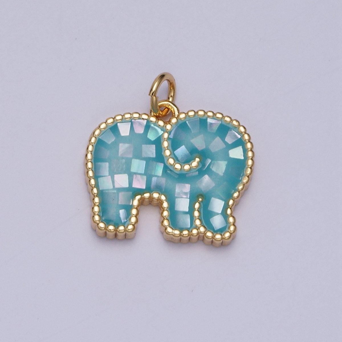 Blue, White, Pink, Purple, Green, Light Blue Opal Elephant Wildlife Gold Charm For Jewelry Making AG-042~AG-047 - DLUXCA