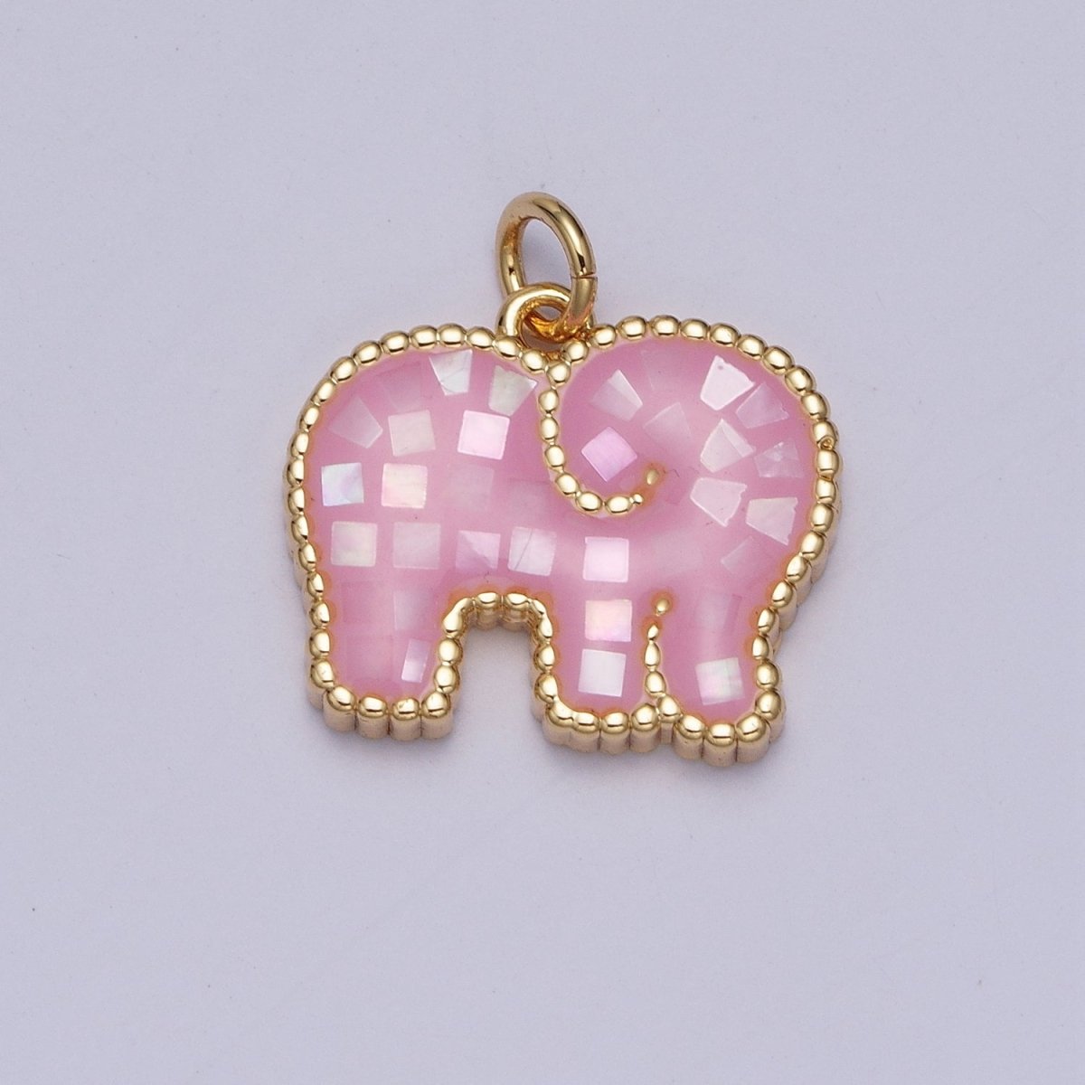 Blue, White, Pink, Purple, Green, Light Blue Opal Elephant Wildlife Gold Charm For Jewelry Making AG-042~AG-047 - DLUXCA