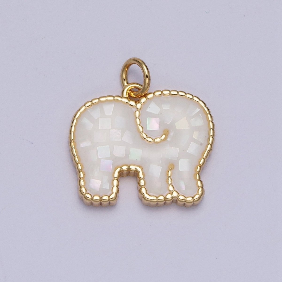 Blue, White, Pink, Purple, Green, Light Blue Opal Elephant Wildlife Gold Charm For Jewelry Making AG-042~AG-047 - DLUXCA