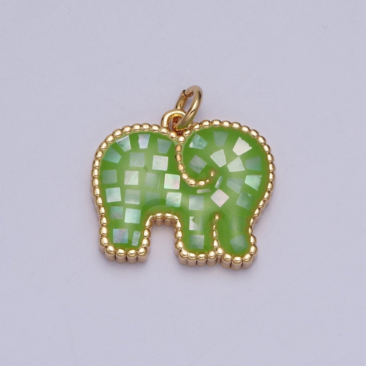 Blue, White, Pink, Purple, Green, Light Blue Opal Elephant Wildlife Gold Charm For Jewelry Making AG-042~AG-047 - DLUXCA