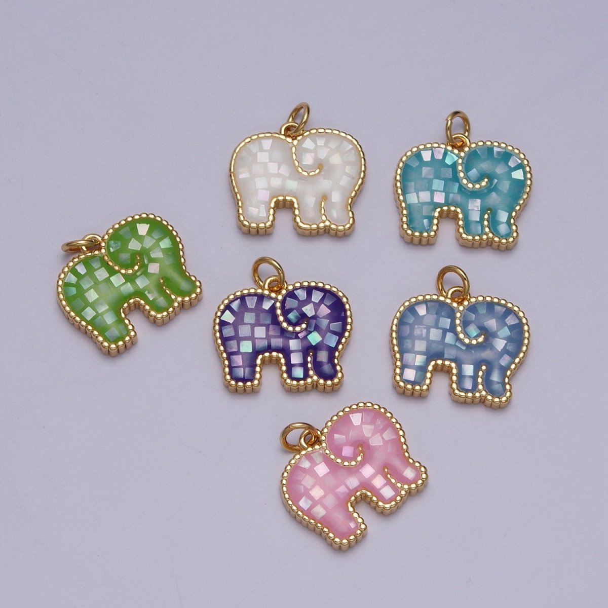 Blue, White, Pink, Purple, Green, Light Blue Opal Elephant Wildlife Gold Charm For Jewelry Making AG-042~AG-047 - DLUXCA