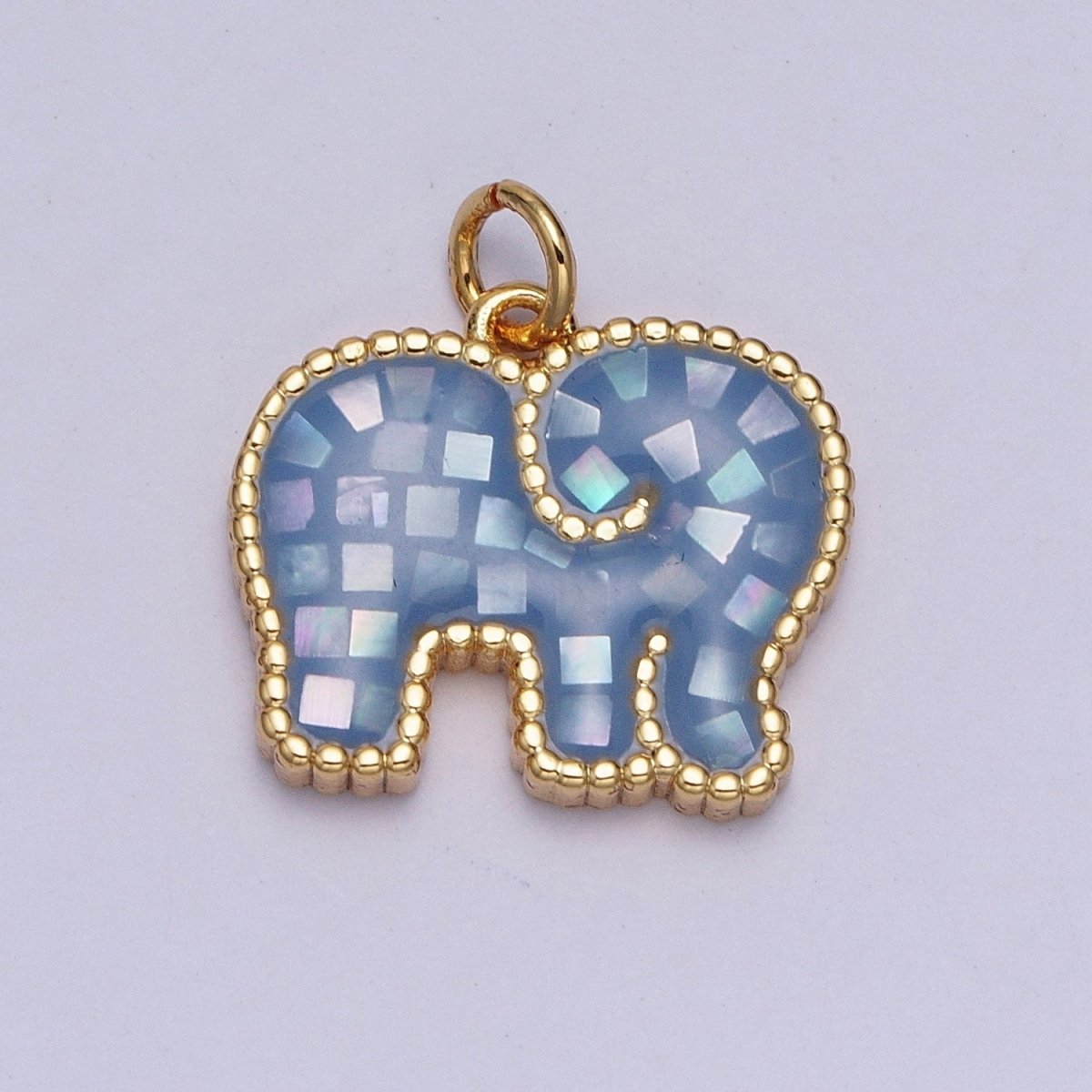 Blue, White, Pink, Purple, Green, Light Blue Opal Elephant Wildlife Gold Charm For Jewelry Making AG-042~AG-047 - DLUXCA