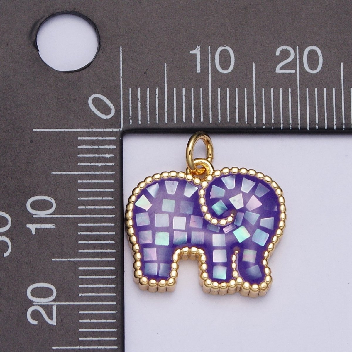 Blue, White, Pink, Purple, Green, Light Blue Opal Elephant Wildlife Gold Charm For Jewelry Making AG-042~AG-047 - DLUXCA