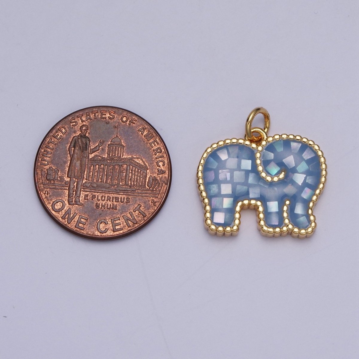 Blue, White, Pink, Purple, Green, Light Blue Opal Elephant Wildlife Gold Charm For Jewelry Making AG-042~AG-047 - DLUXCA