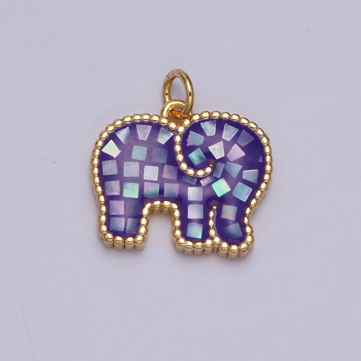 Blue, White, Pink, Purple, Green, Light Blue Opal Elephant Wildlife Gold Charm For Jewelry Making AG-042~AG-047 - DLUXCA