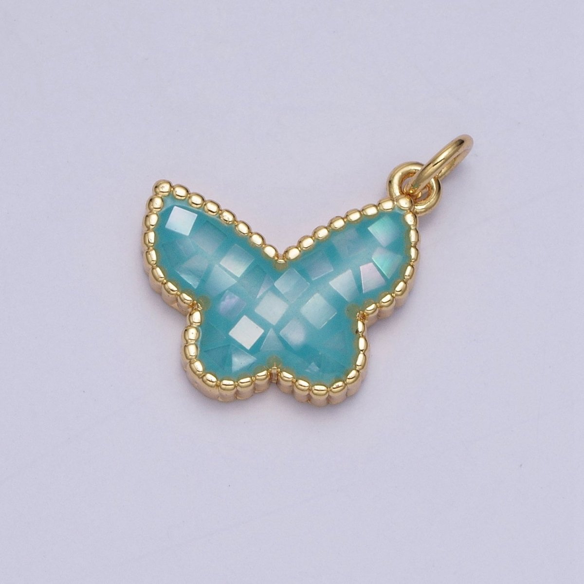 Blue, White, Pink, Purple, Green, Light Blue Opal Mariposa Butterfly Gold Charm For Jewelry Making AG-036~AG-041 - DLUXCA