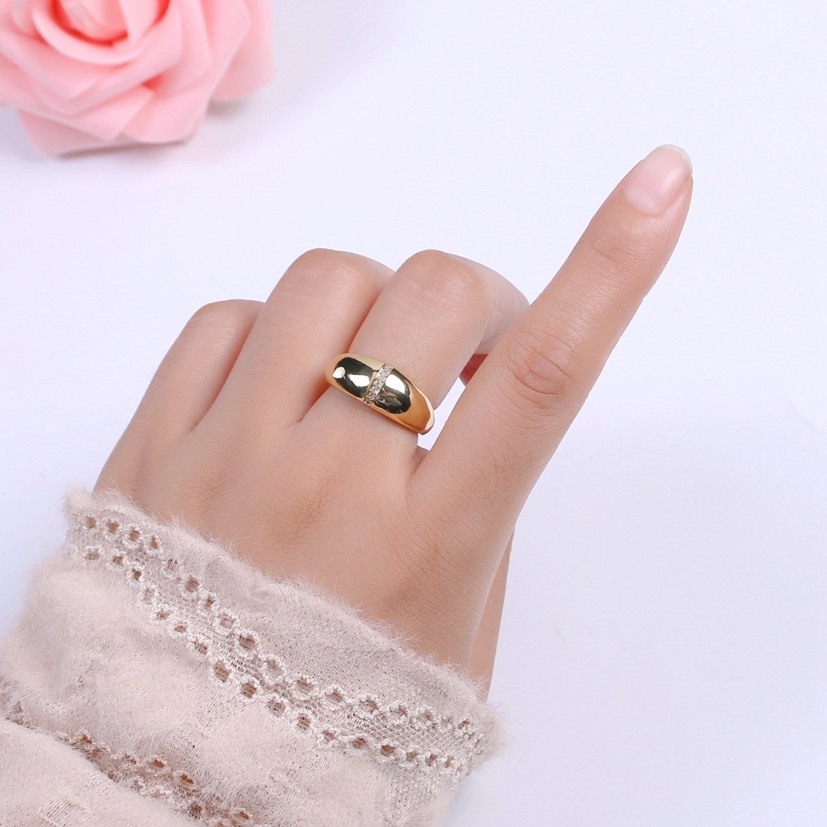 Bold Dome Ring, Adjustable Gold Ring, Chunky Ring, Stackable Ring for Statement Jewelry Birthday Gift Idea for Her woman ring Sz 7.5 S-181 - DLUXCA