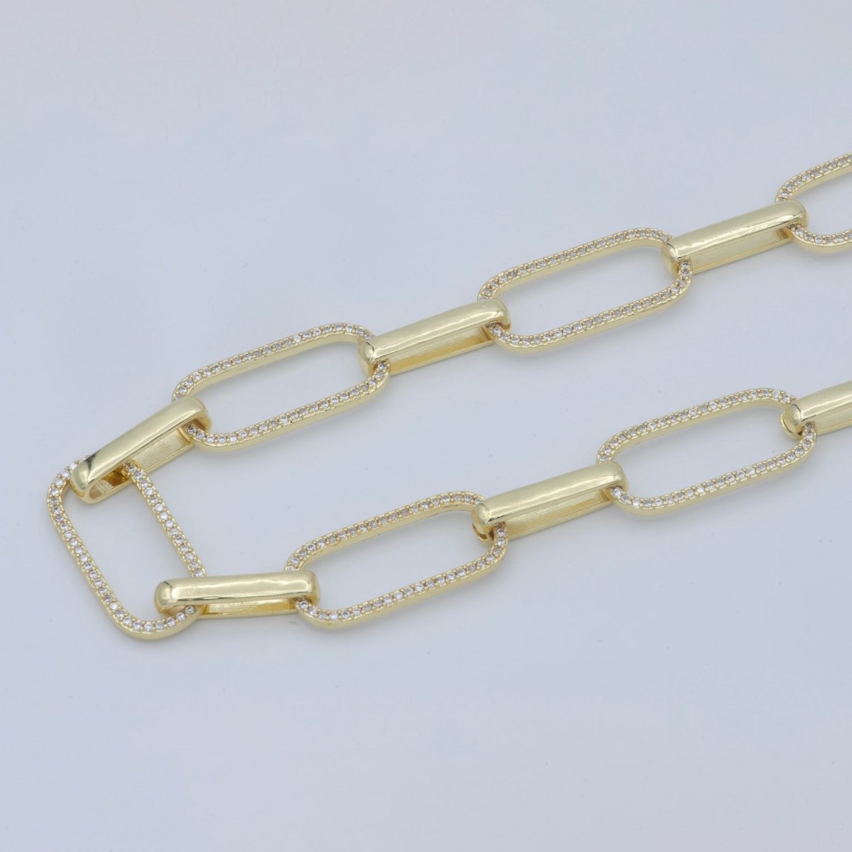 Bold Gold Micro Pave Paperclip Chain by Meter, CZ Specialty Link Chain Necklace by Meter, For Fashion Jewelry Making, 24K Gold Filled UNIQUE PAPER CLIP For Necklace Bracelet Anklet Supply Component | ROLL-489(O-077) Clearance Pricing - DLUXCA